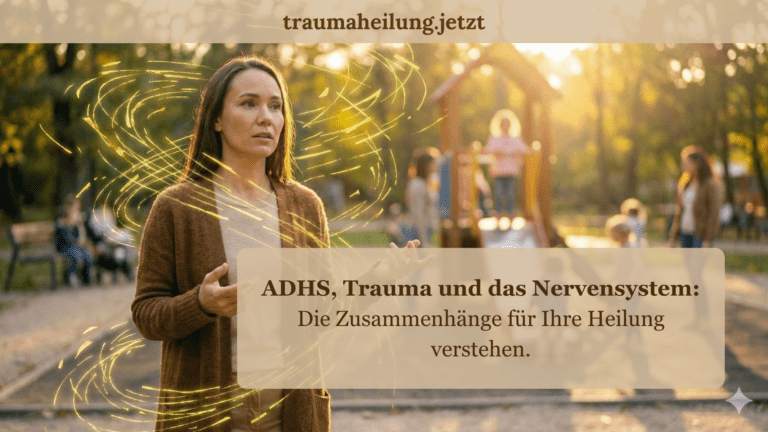 Frau steht in Überforderung vor einem Spielplatz: ADHS und Trauma